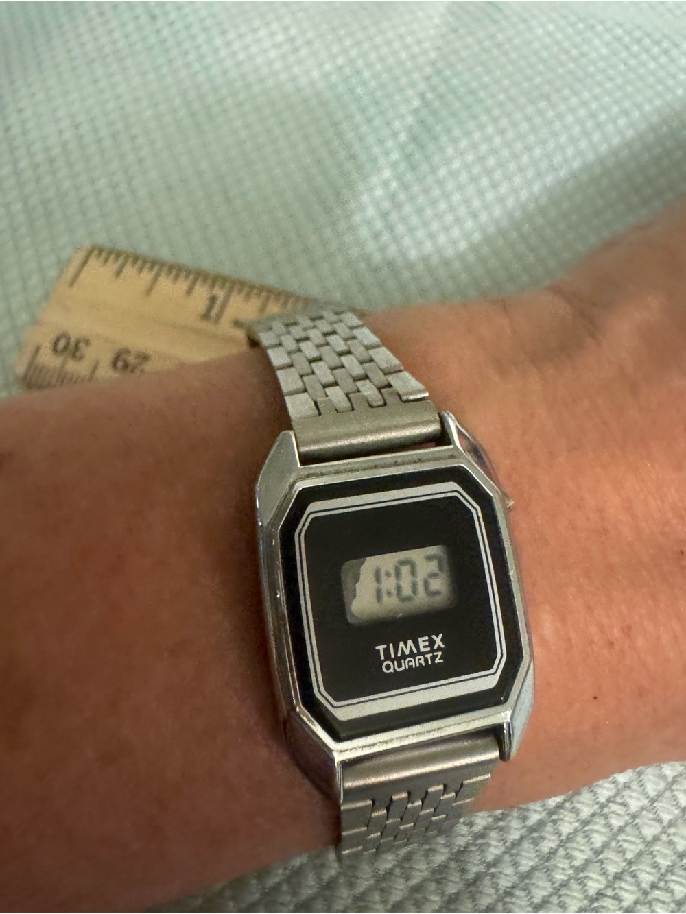 Unisex Timex Silver Stainless Steel Digital Watch with Black Dial